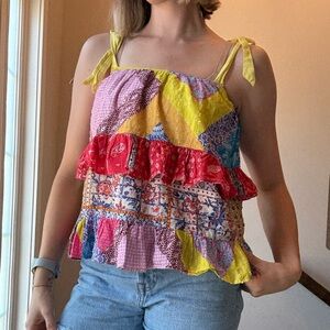 Letmebe Colorful Patchwork Ruffle Top